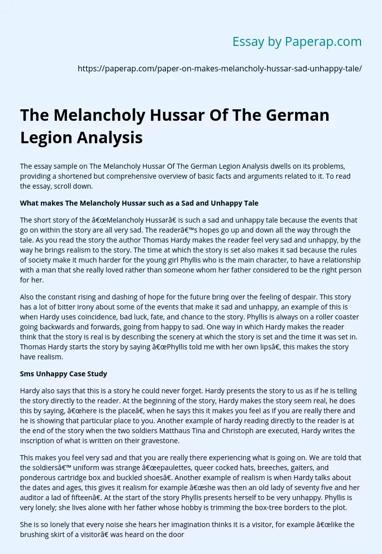 The Melancholy Hussar Of The German Legion Analysis