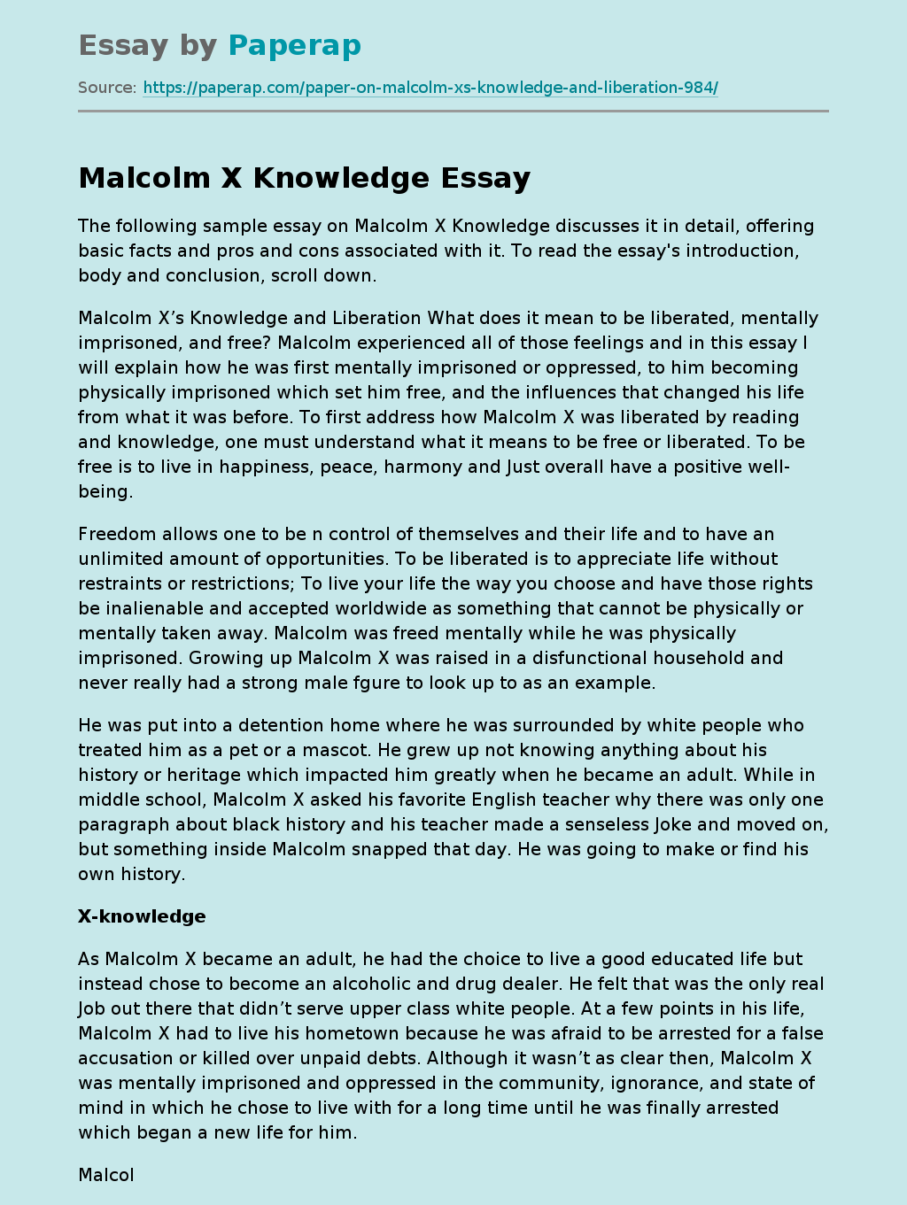 Malcolm X Knowledge
