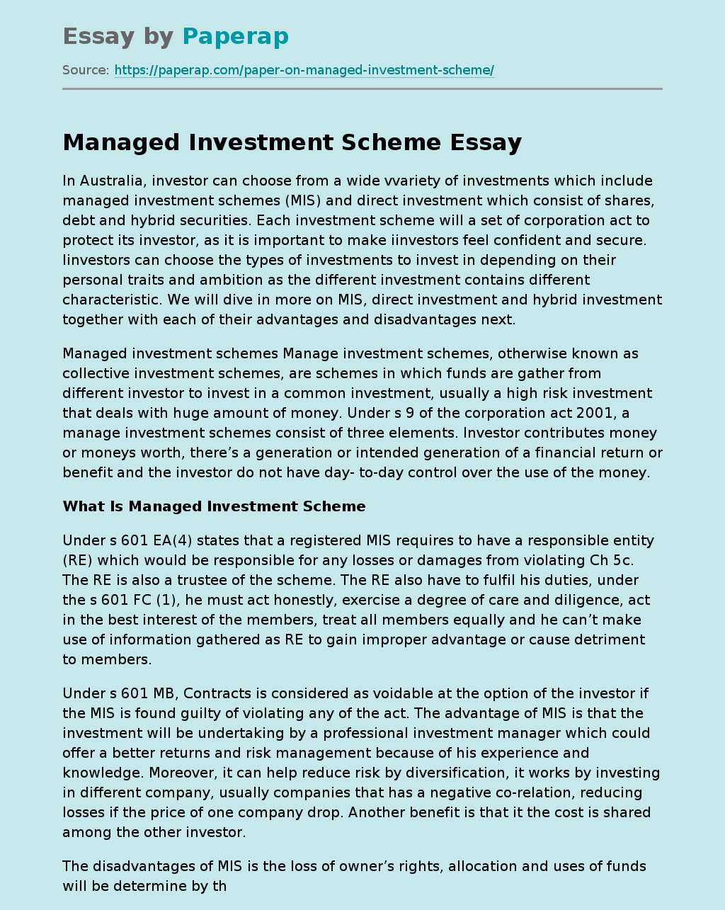 What Is Managed Investment Scheme