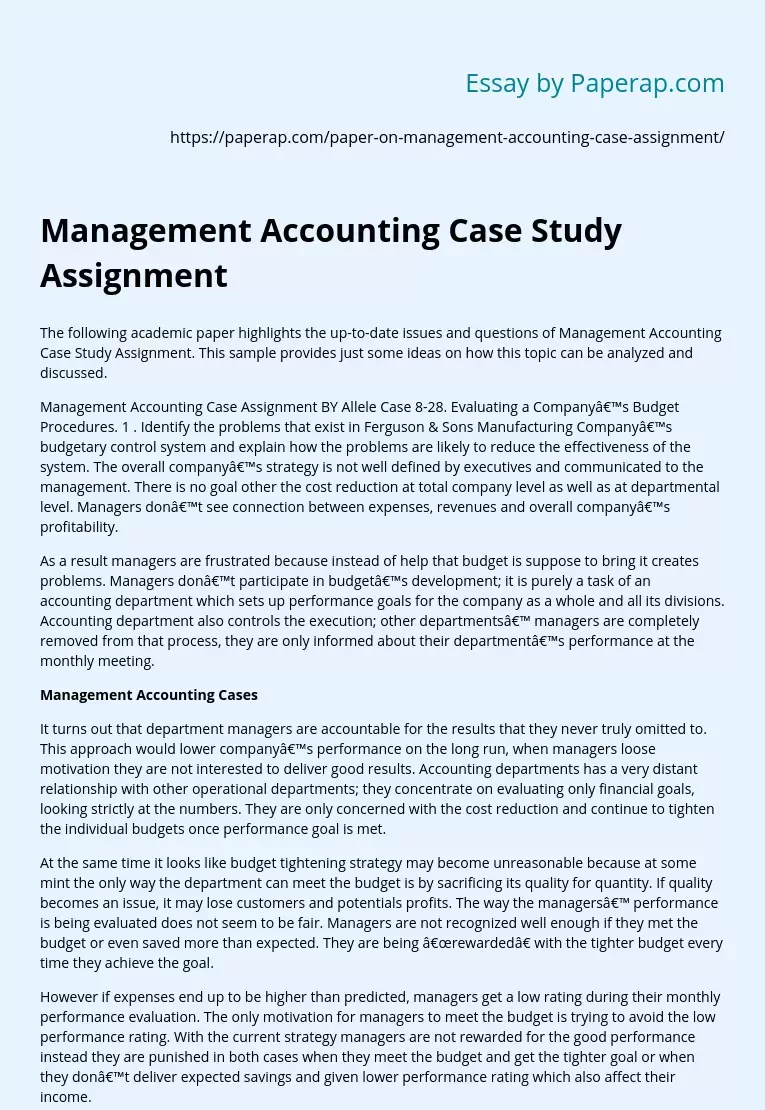 sample case study in managerial accounting