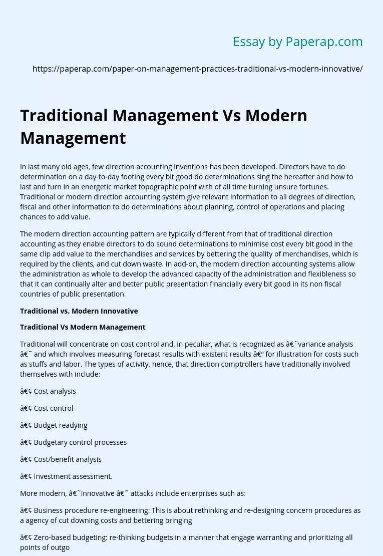 Traditional Management Vs Modern Management