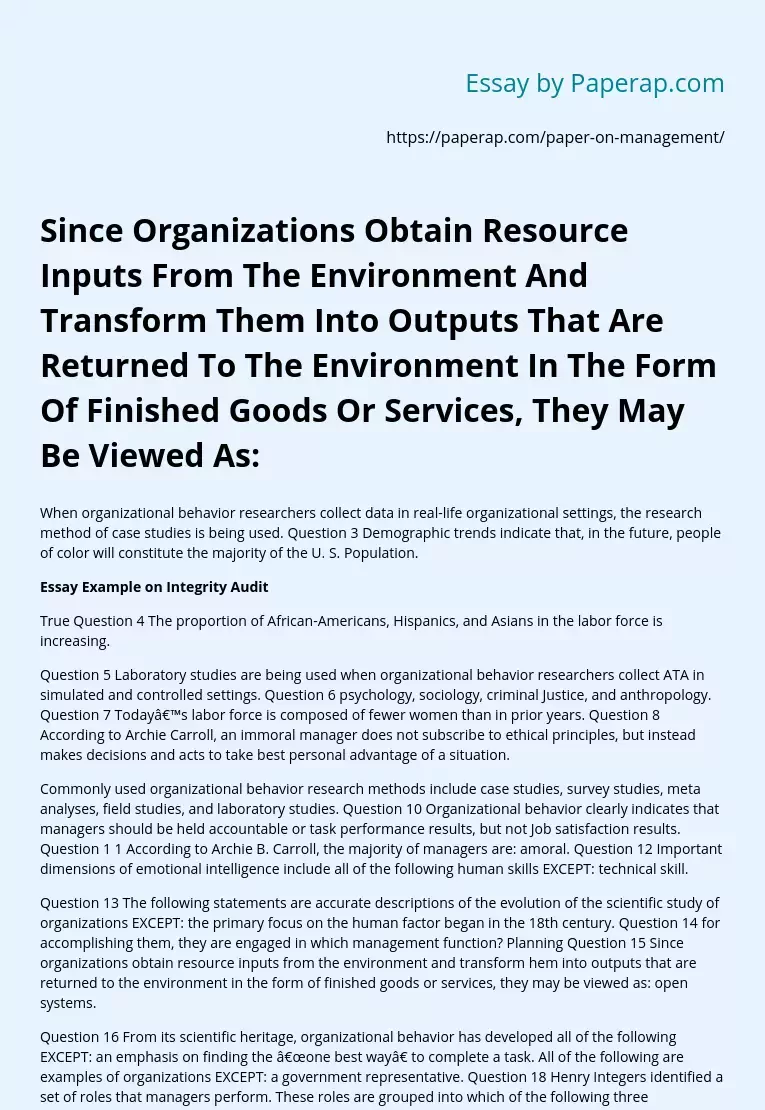 Since Organizations Obtain Resource