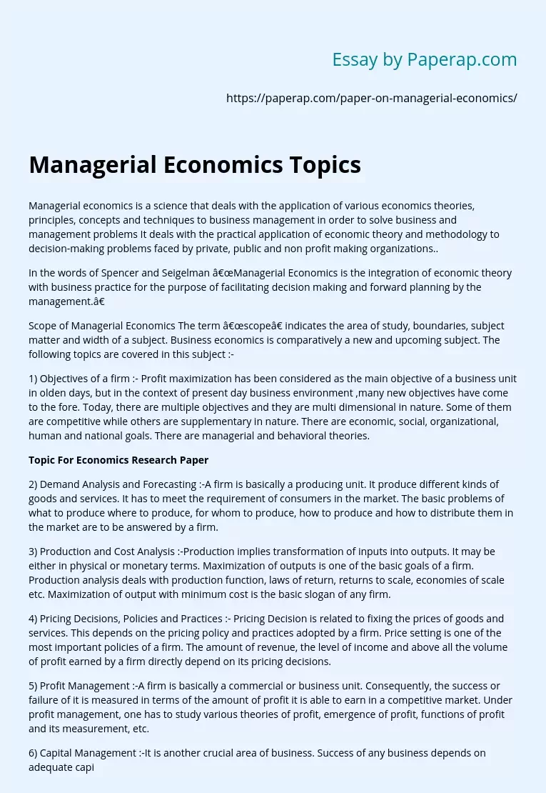 research topics for managerial economics