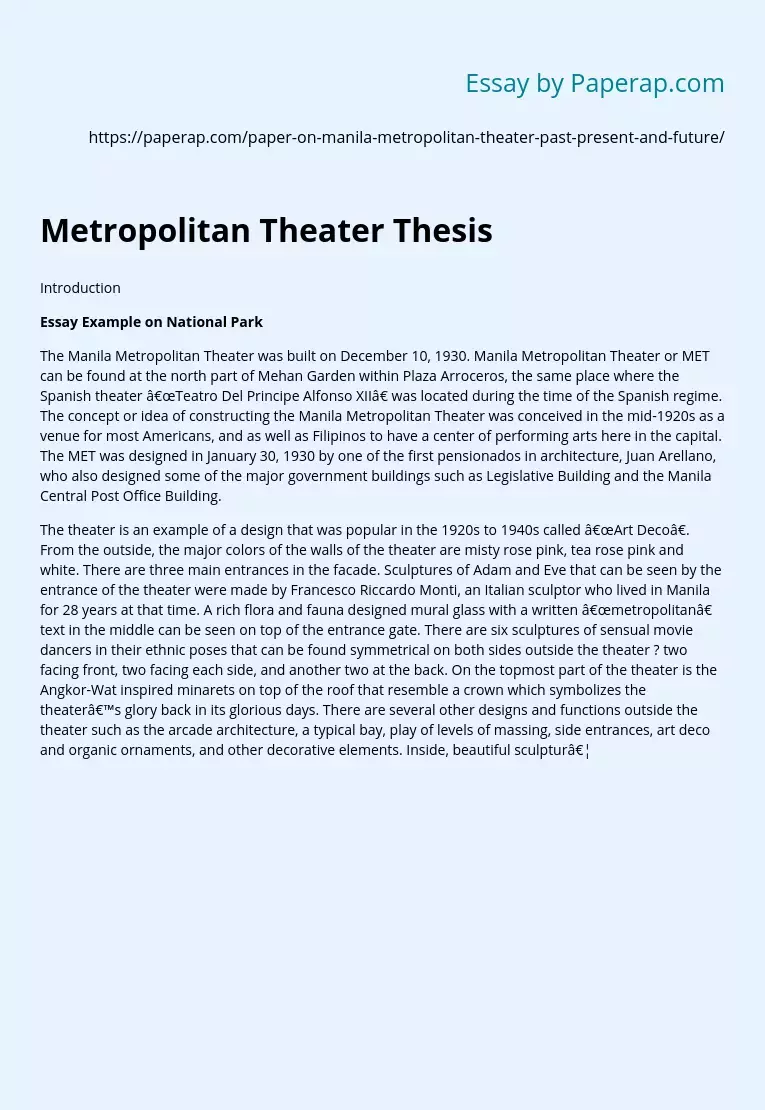 Metropolitan Theater Thesis