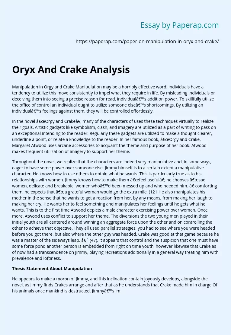thesis statement for oryx and crake