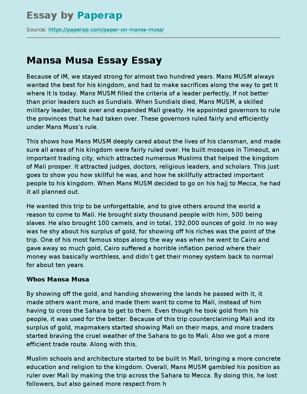 Mansa Musa Essay