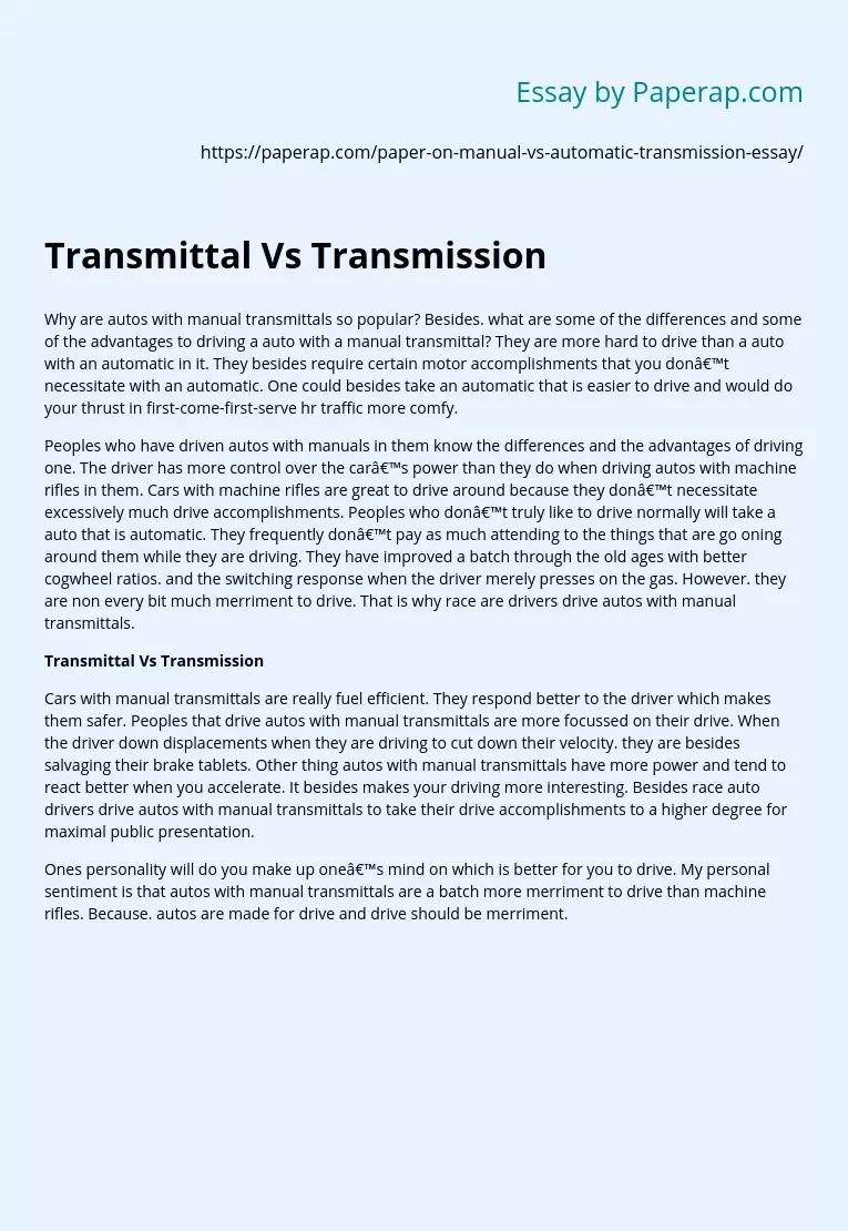 The Transmittal Vs Transmission
