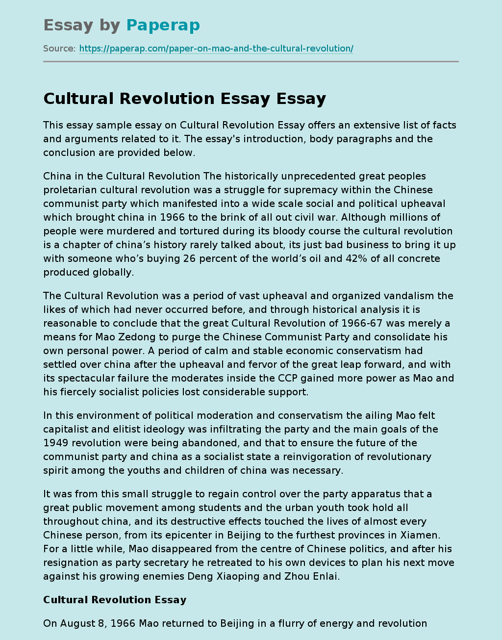 Cultural Revolution Essay
