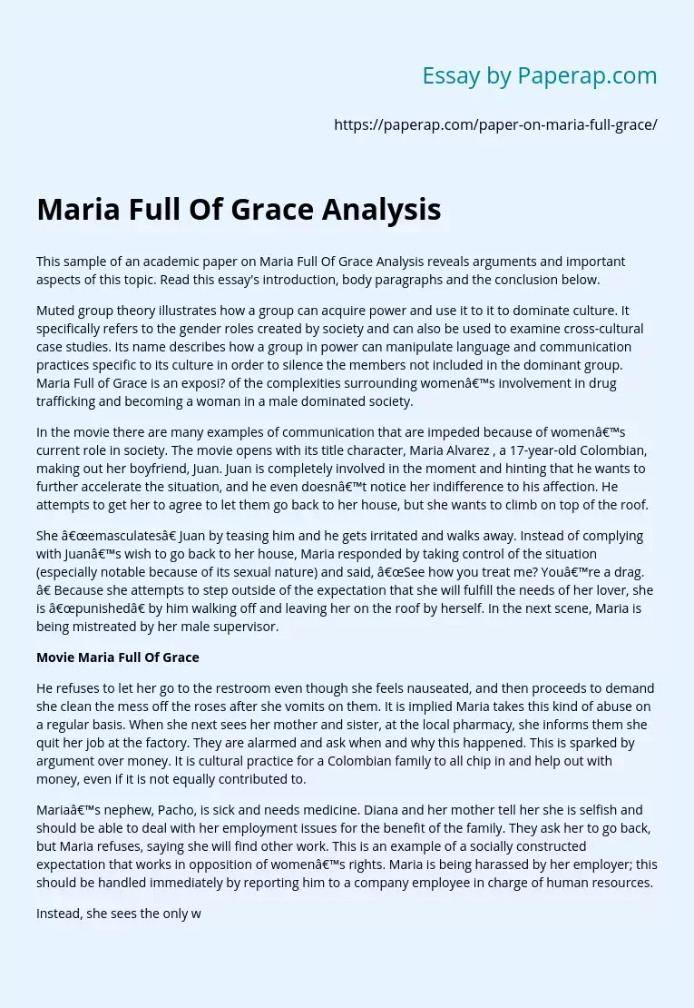 Maria Full Of Grace Analysis