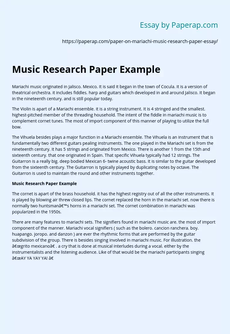 Music Research Paper Example Free Essay Example
