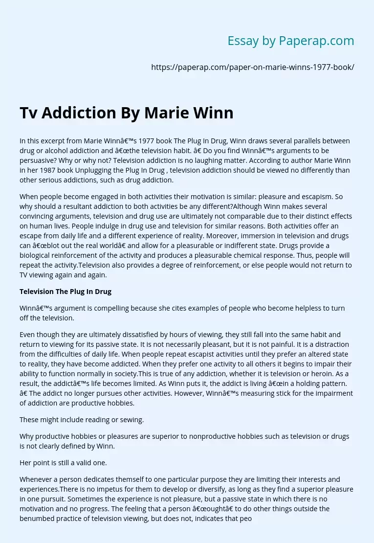 Tv Addiction By Marie Winn