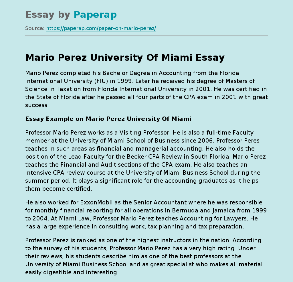 Mario Perez University Of Miami