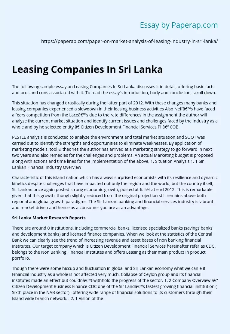 Leasing Companies In Sri Lanka