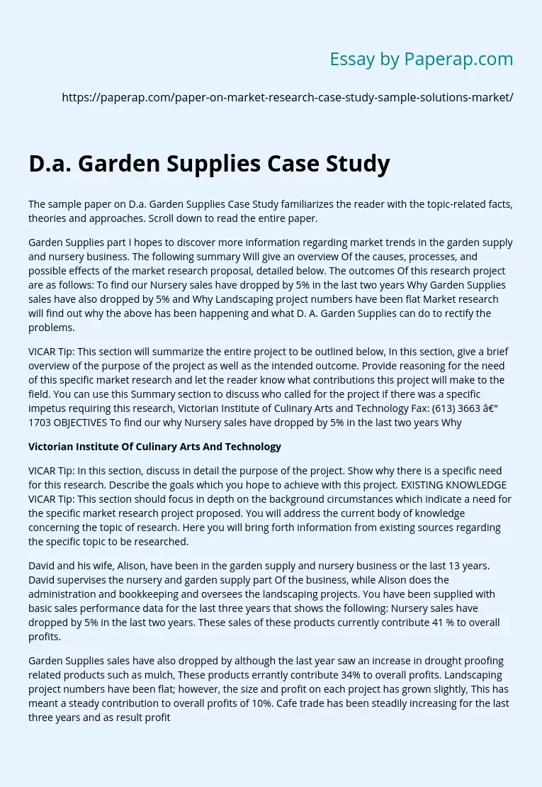 Da Garden Supplies Case Study Key Facts and Theories