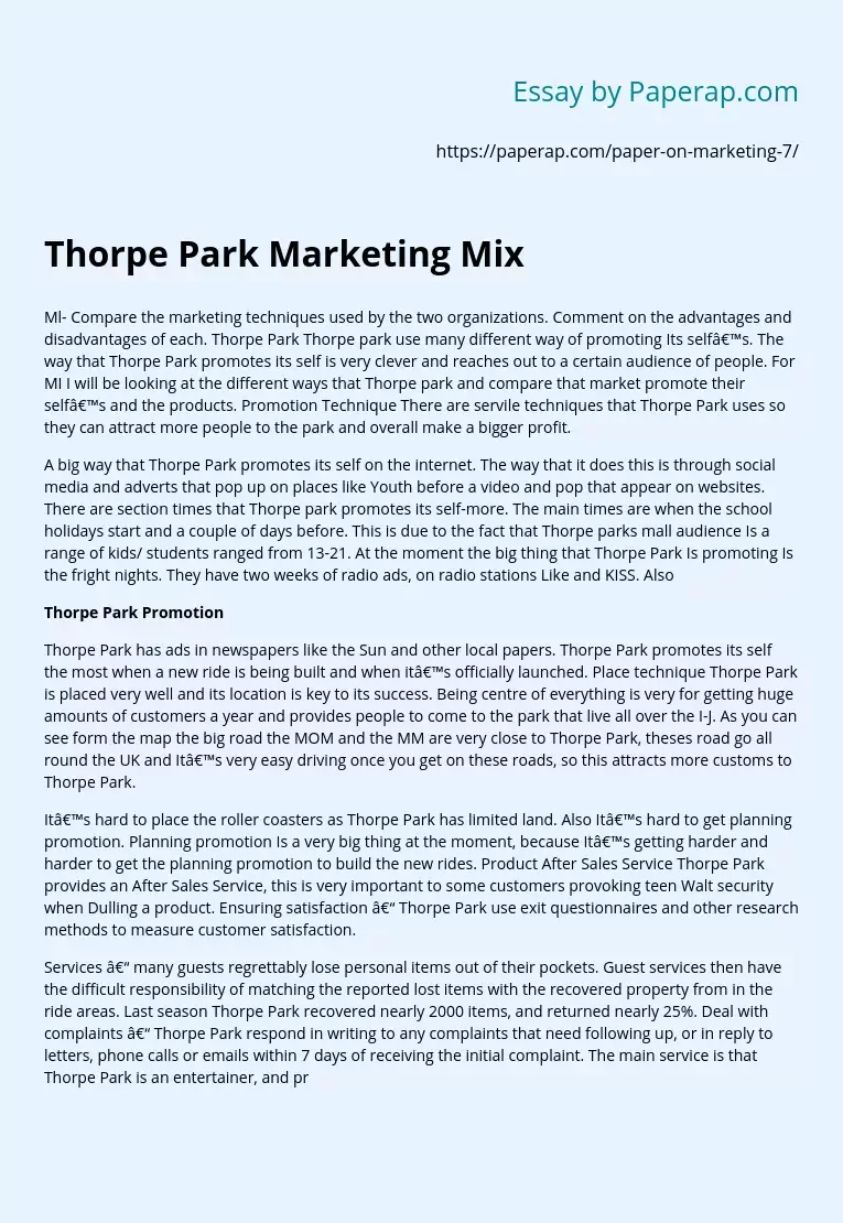 Thorpe Park Marketing Mix