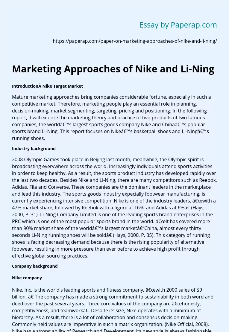Marketing Approaches of Nike and Li-Ning