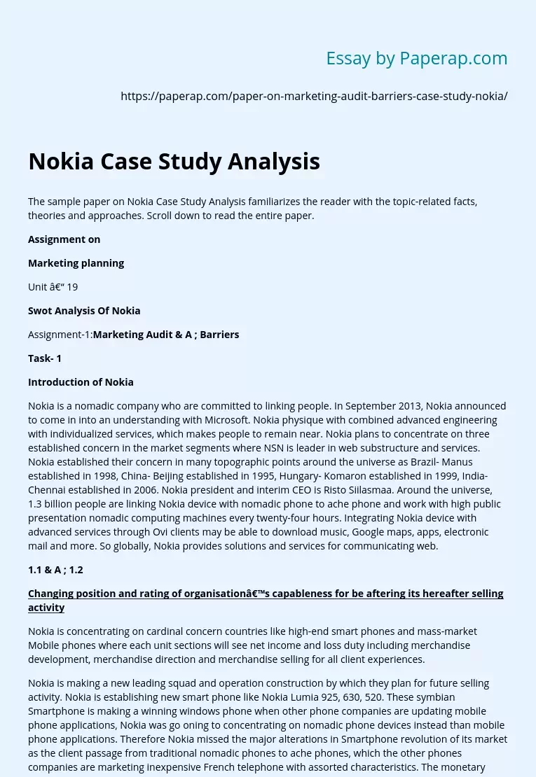 Nokia Case Study Analysis