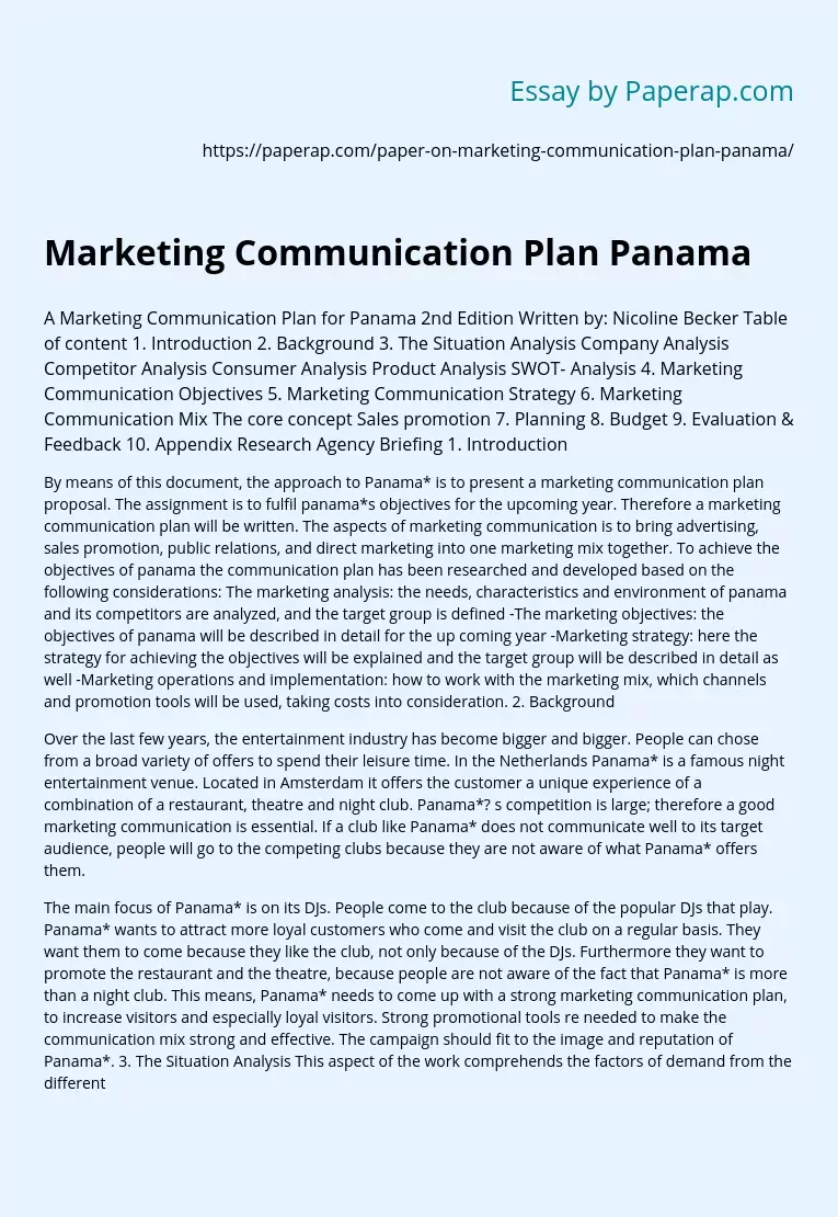 Marketing Communication Plan Panama