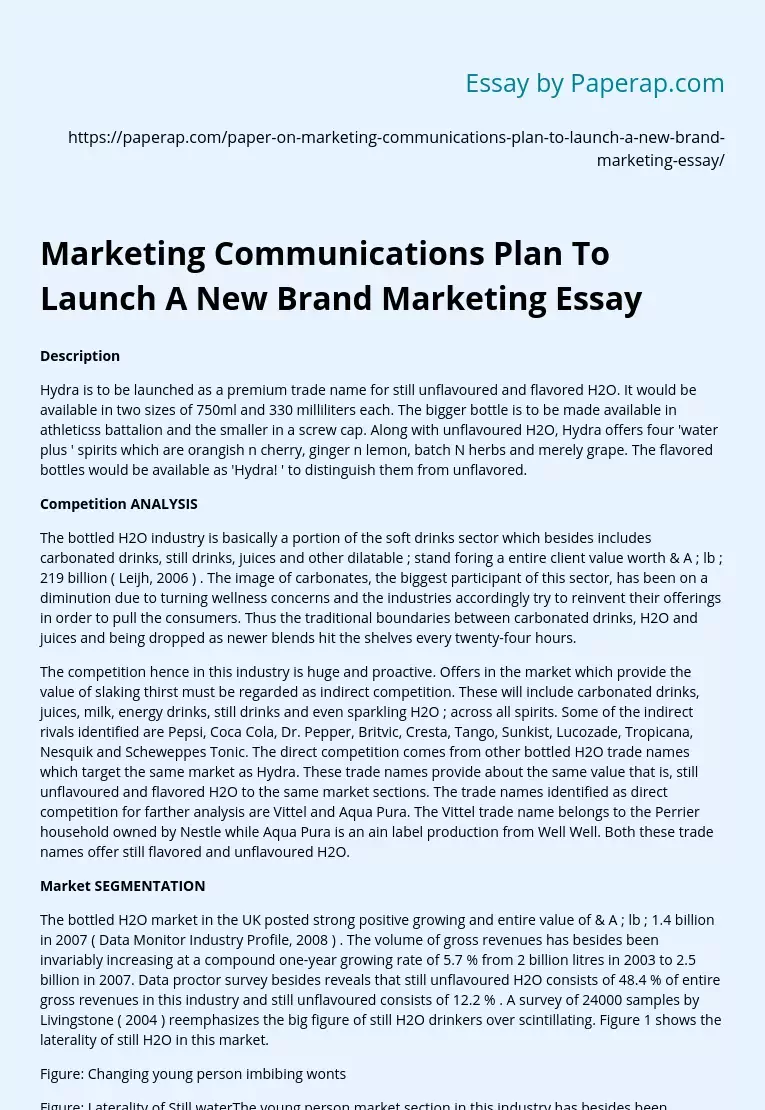 Marketing Communications Plan To Launch A New Brand Marketing Essay