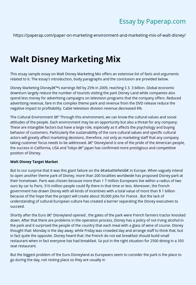 Walt Disney Marketing Mix