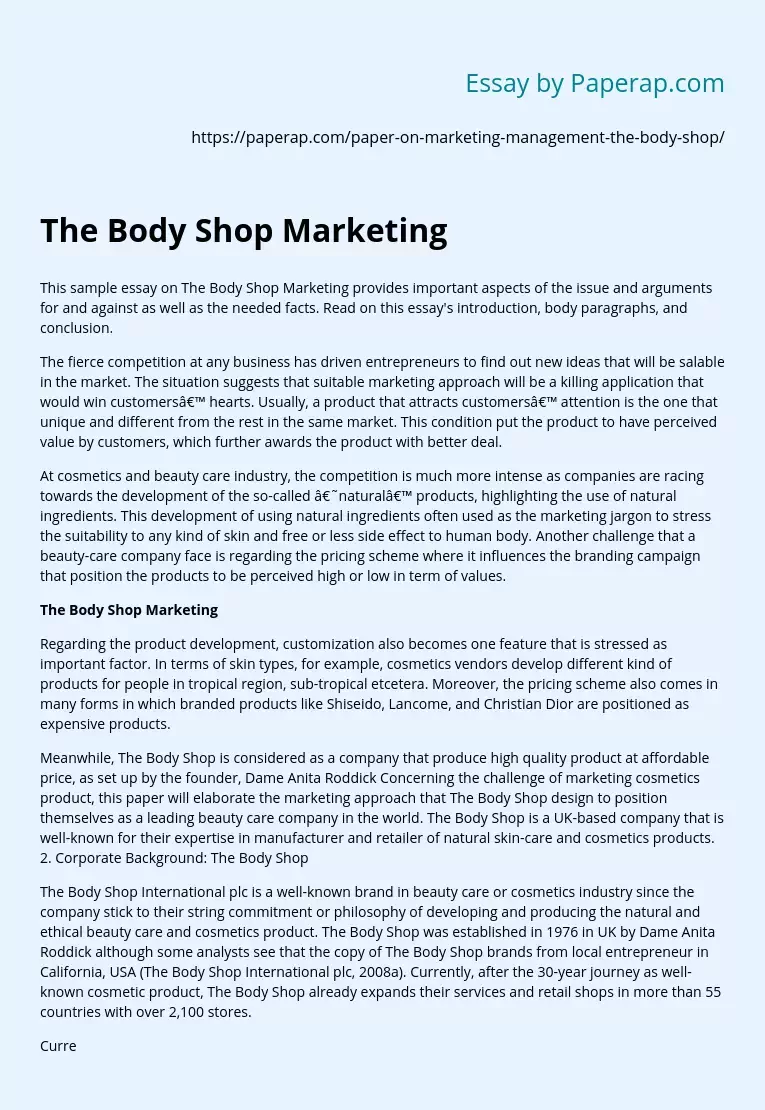 the body shop marketing strategy essay