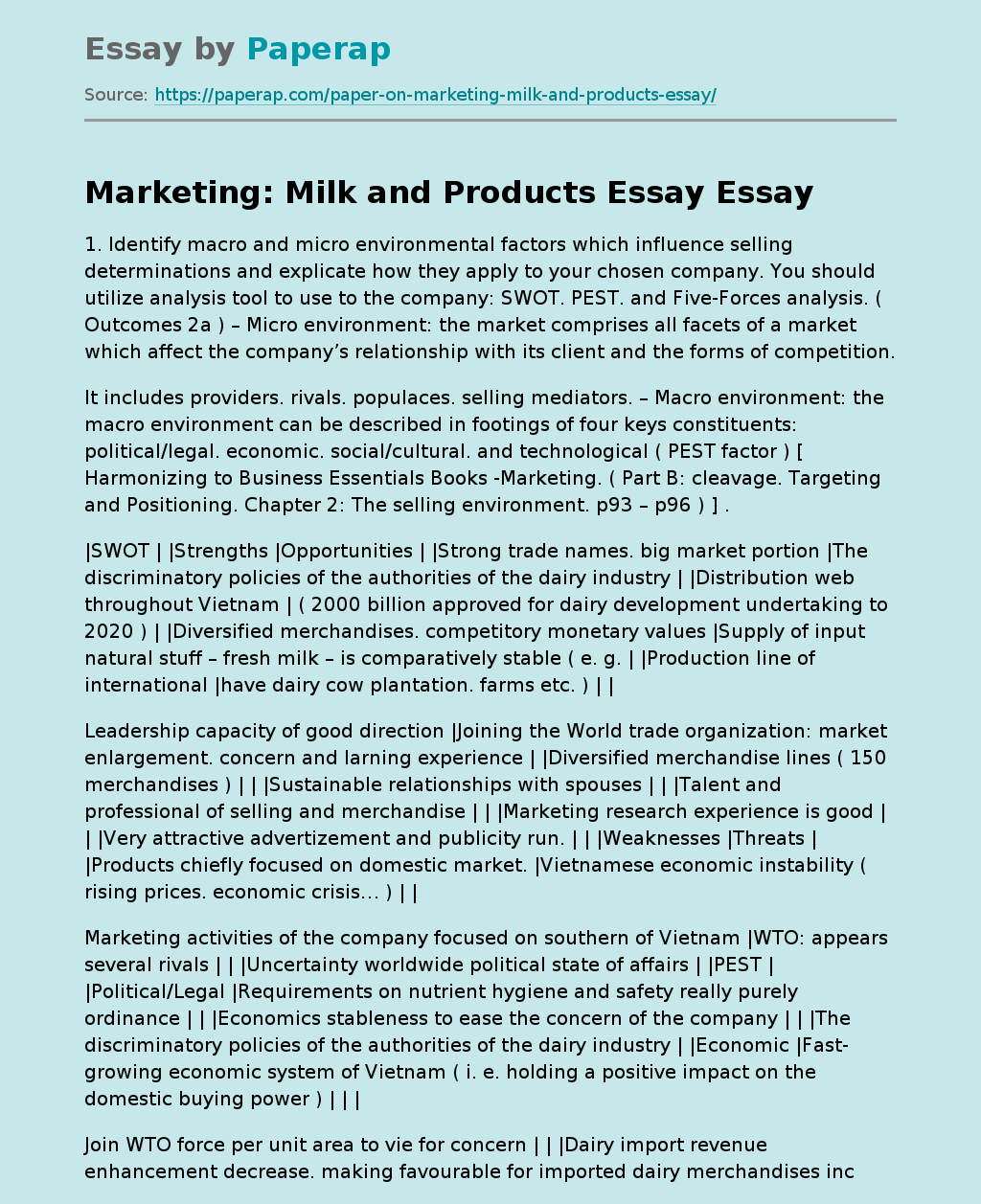 Marketing: Research on Milk and Dairy Products