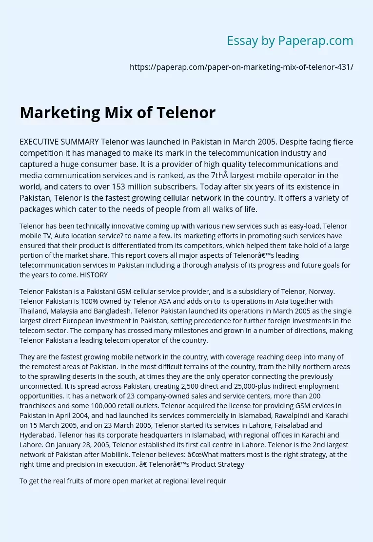 Marketing Mix of Telenor