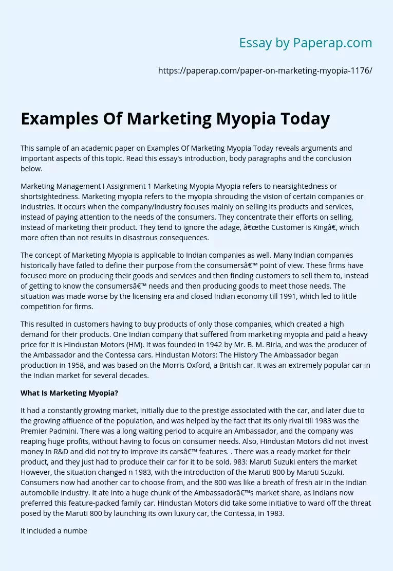 Examples Of Marketing Myopia Today
