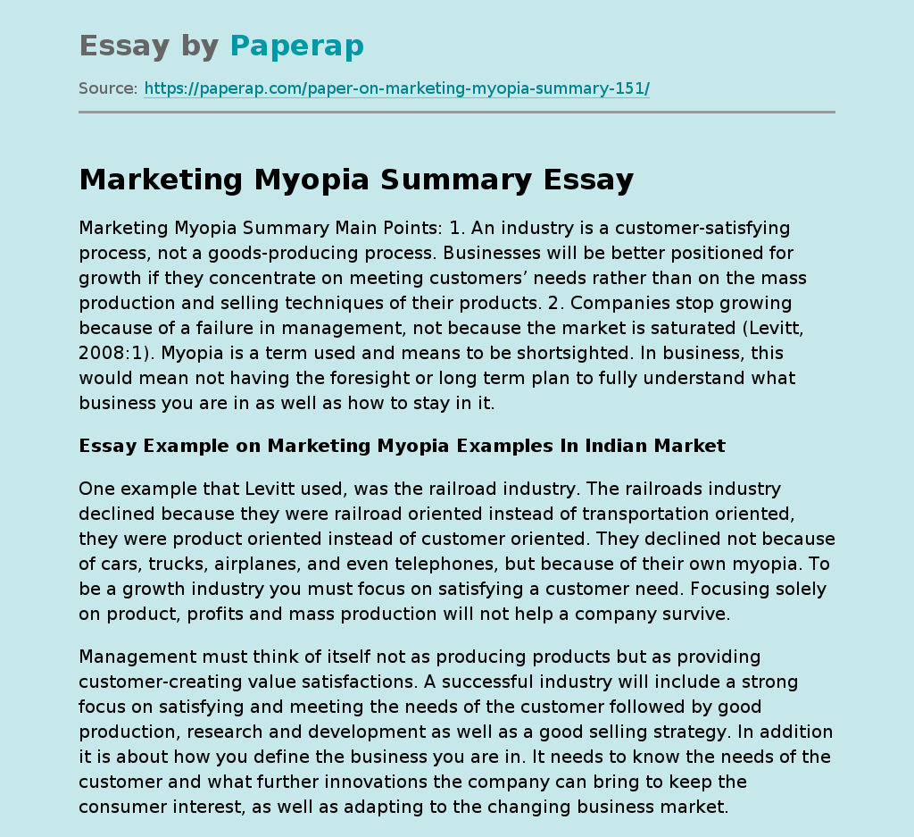 Marketing Myopia Summary