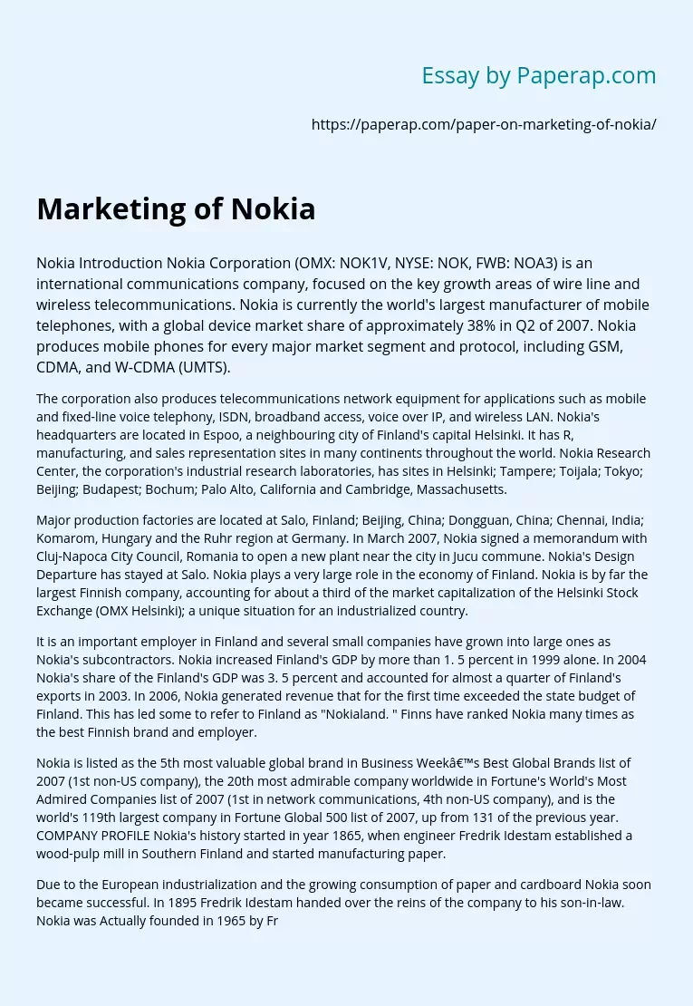 Marketing of Nokia