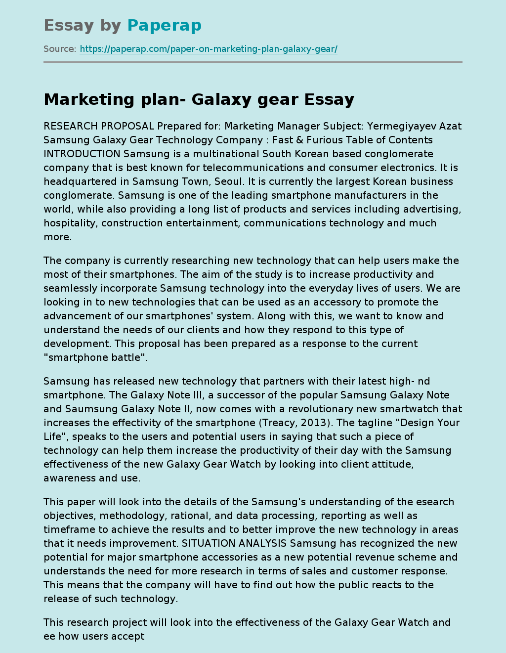 Marketing plan- Galaxy gear