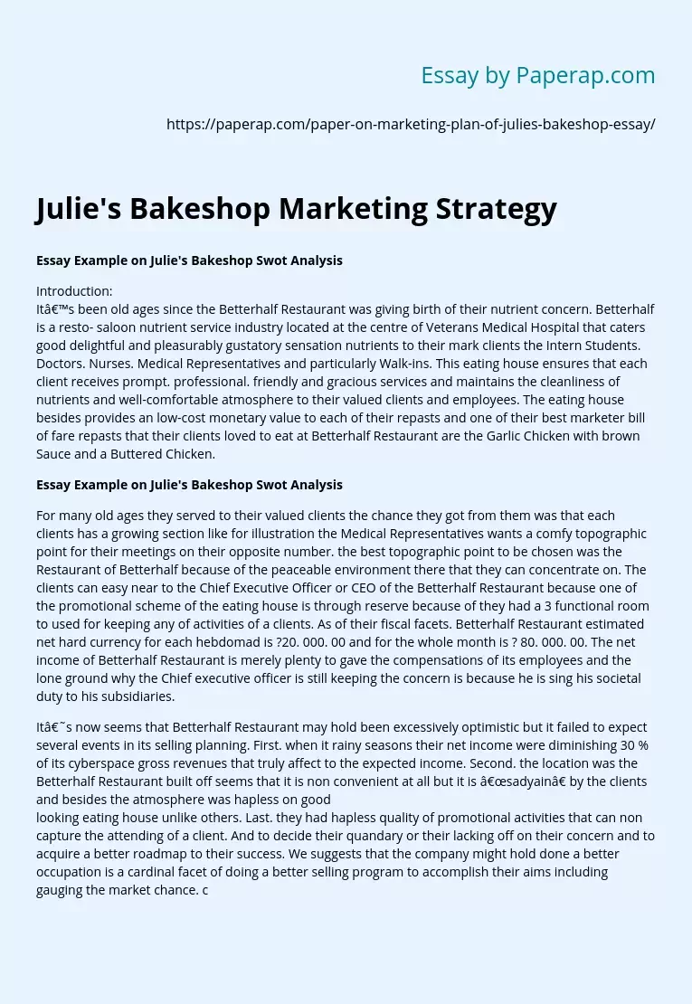 Julie's Bakeshop Marketing Strategy