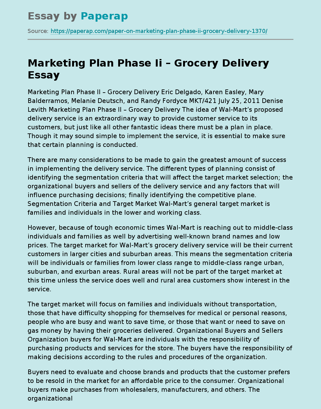 Marketing Plan – Grocery Delivery