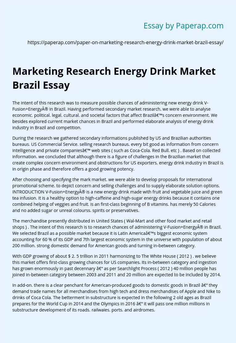 Marketing Research Energy Drink Market Brazil Essay