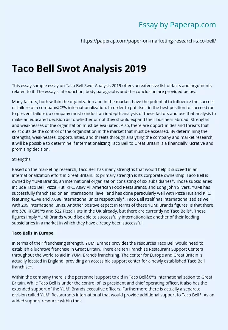 Taco Bell Swot Analysis 2019