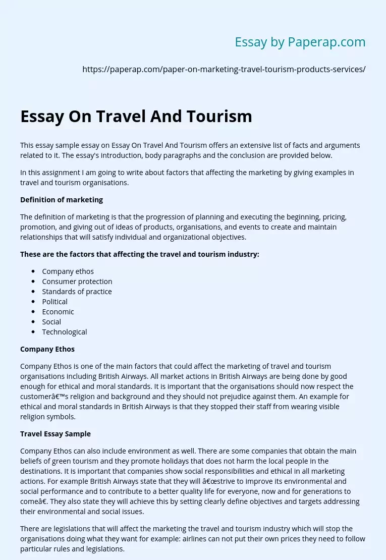 Essay On Travel And Tourism