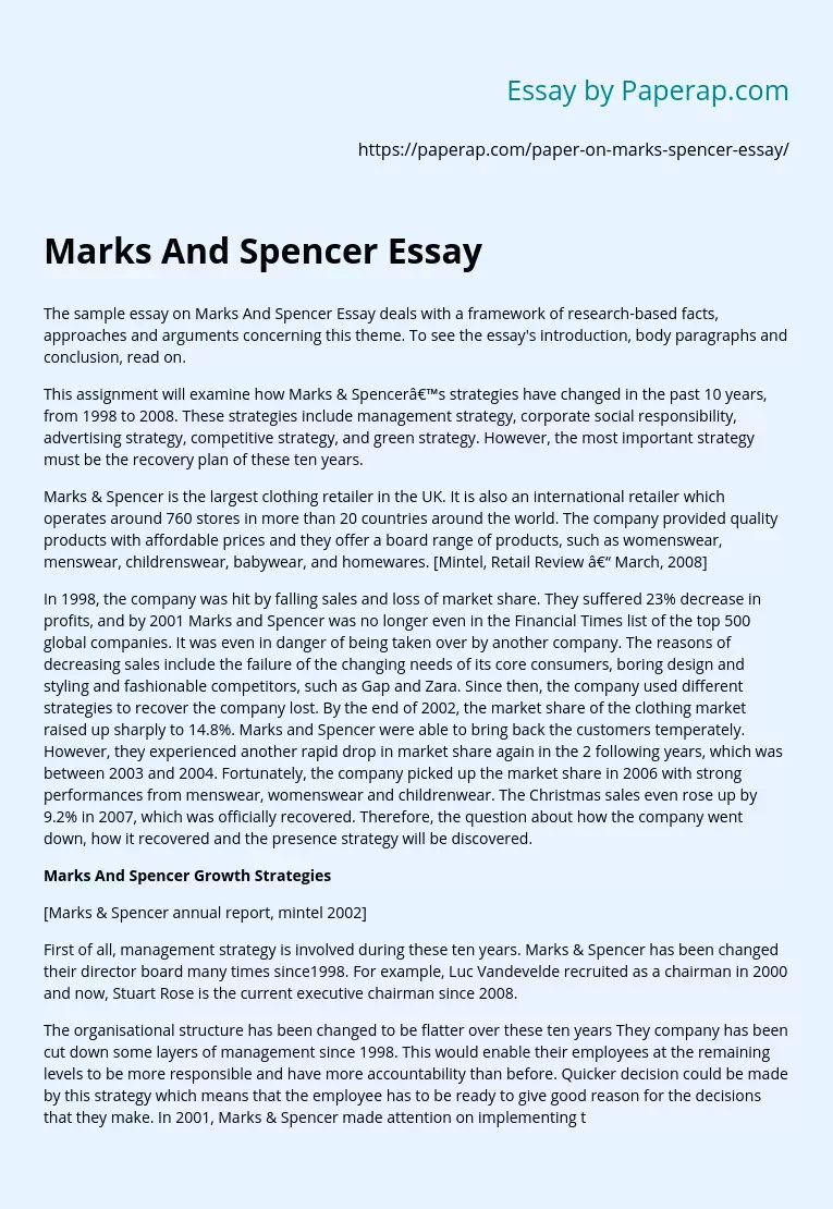 Marks And Spencer Essay