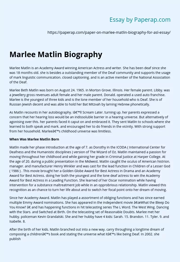 Marlee Matlin Biography