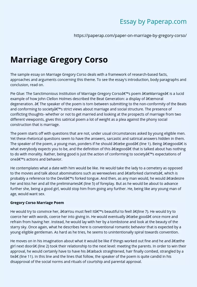 Marriage Gregory Corso