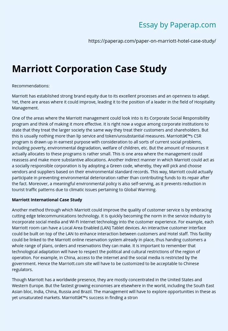 Marriott Corporation Case Study