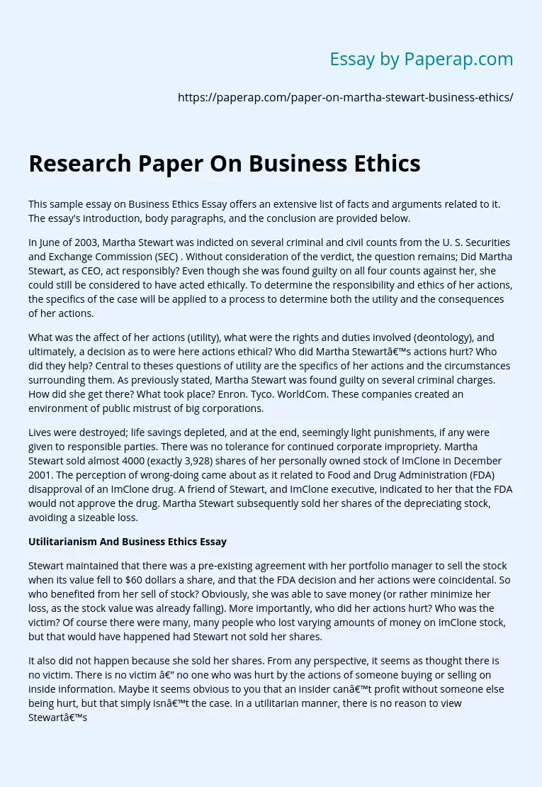 Research Paper On Business Ethics
