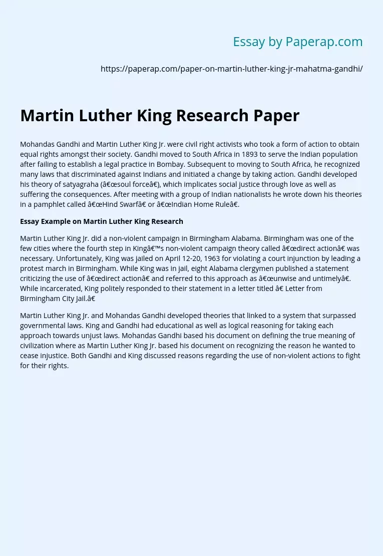 Martin Luther King Research Paper