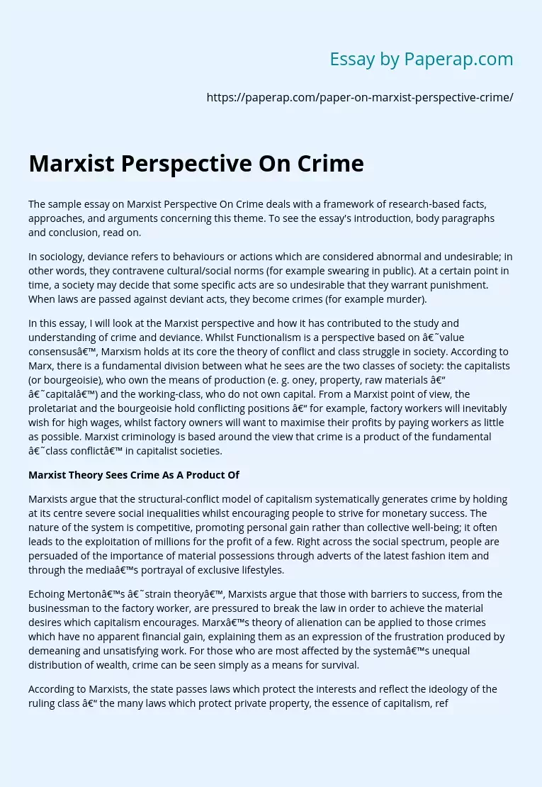 Marxist Perspective On Crime