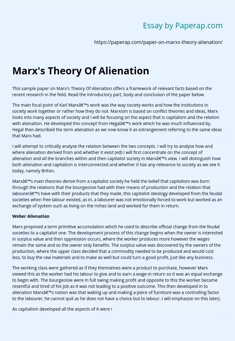 Marx's Theory Of Alienation