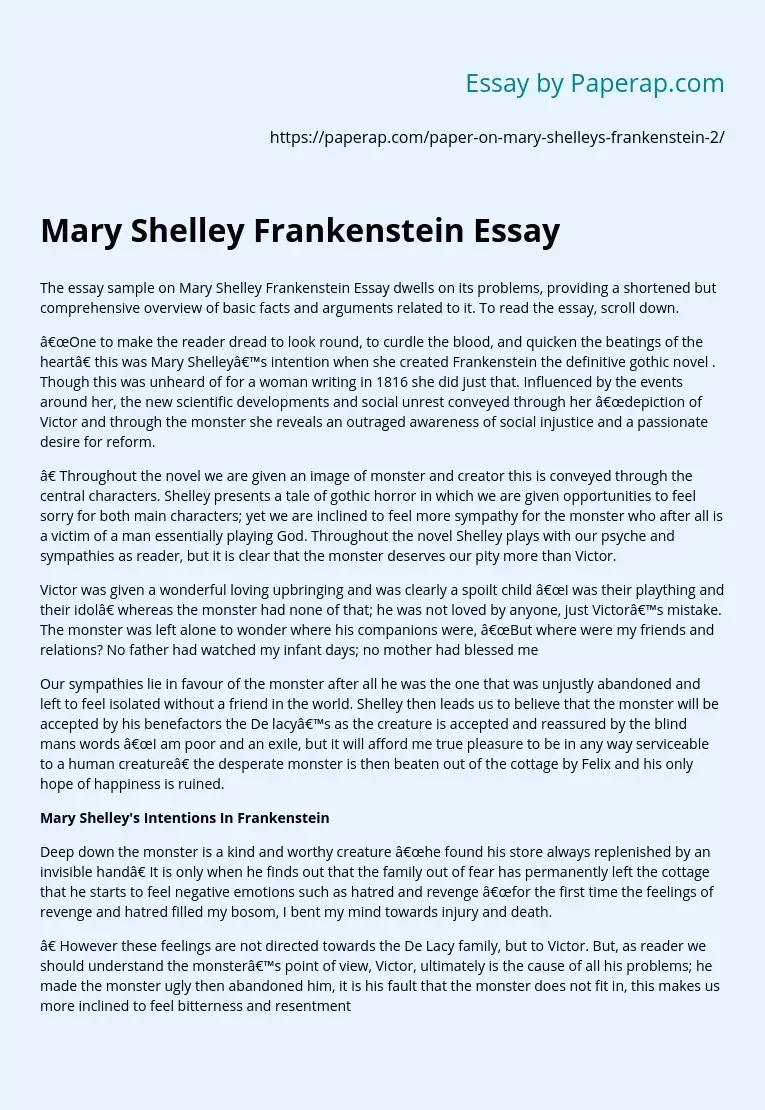 Mary Shelley Frankenstein Essay