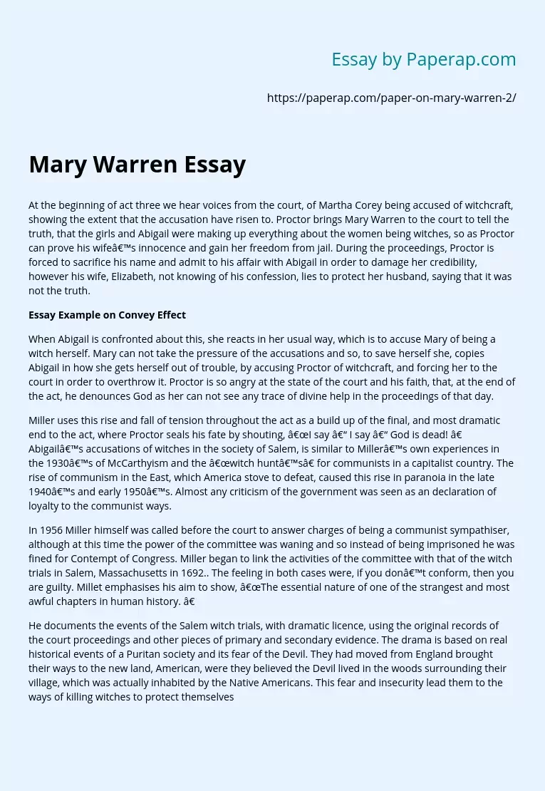 essay about mary warren