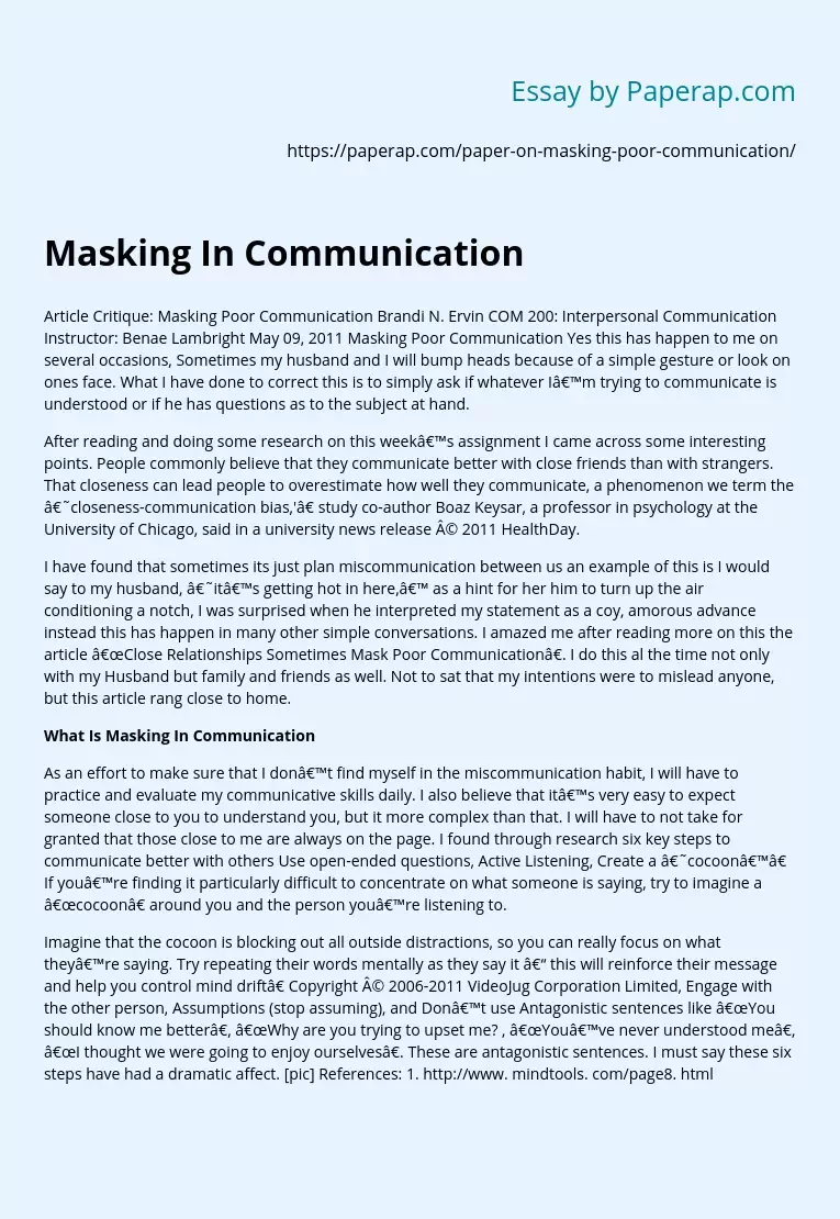 Masking In Communication