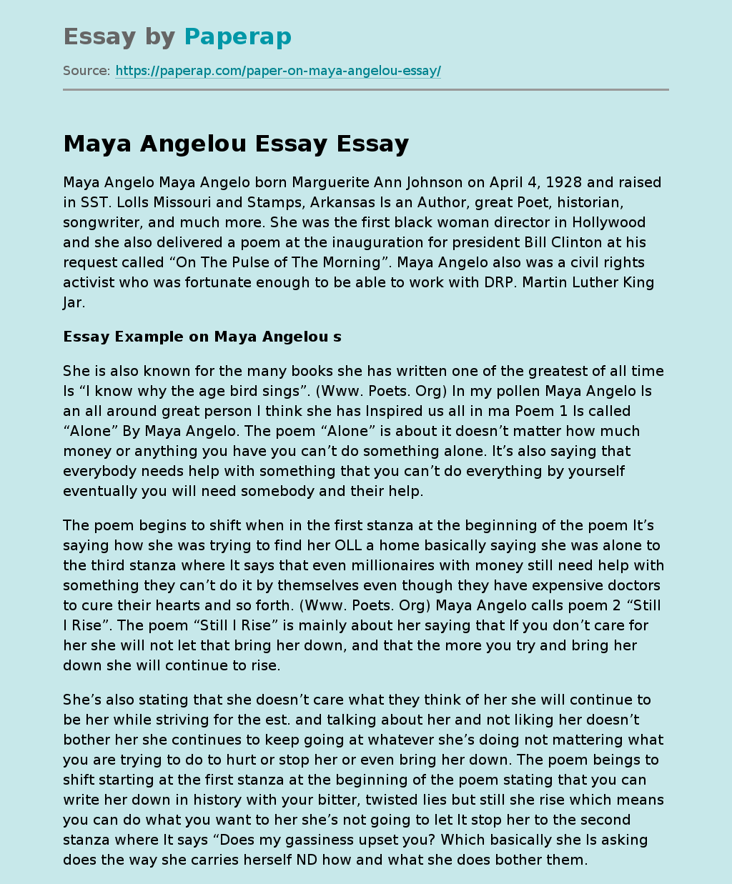 Maya Angelou Essay