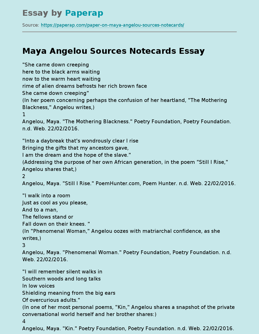 Maya Angelou Sources Notecards