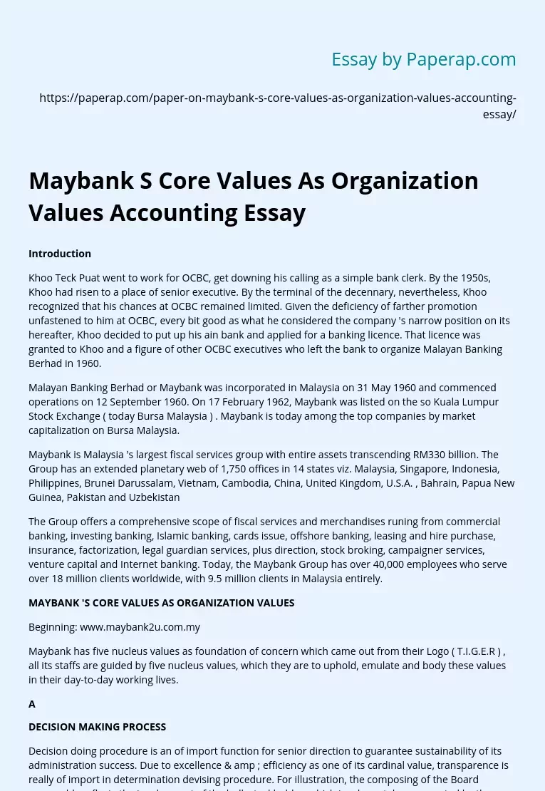 Maybank S Core Values As Organization Values Accounting Essay